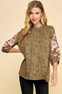 Brown Leopard Embroidered Top