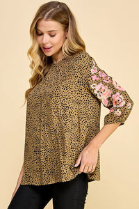 Brown Leopard Embroidered Top