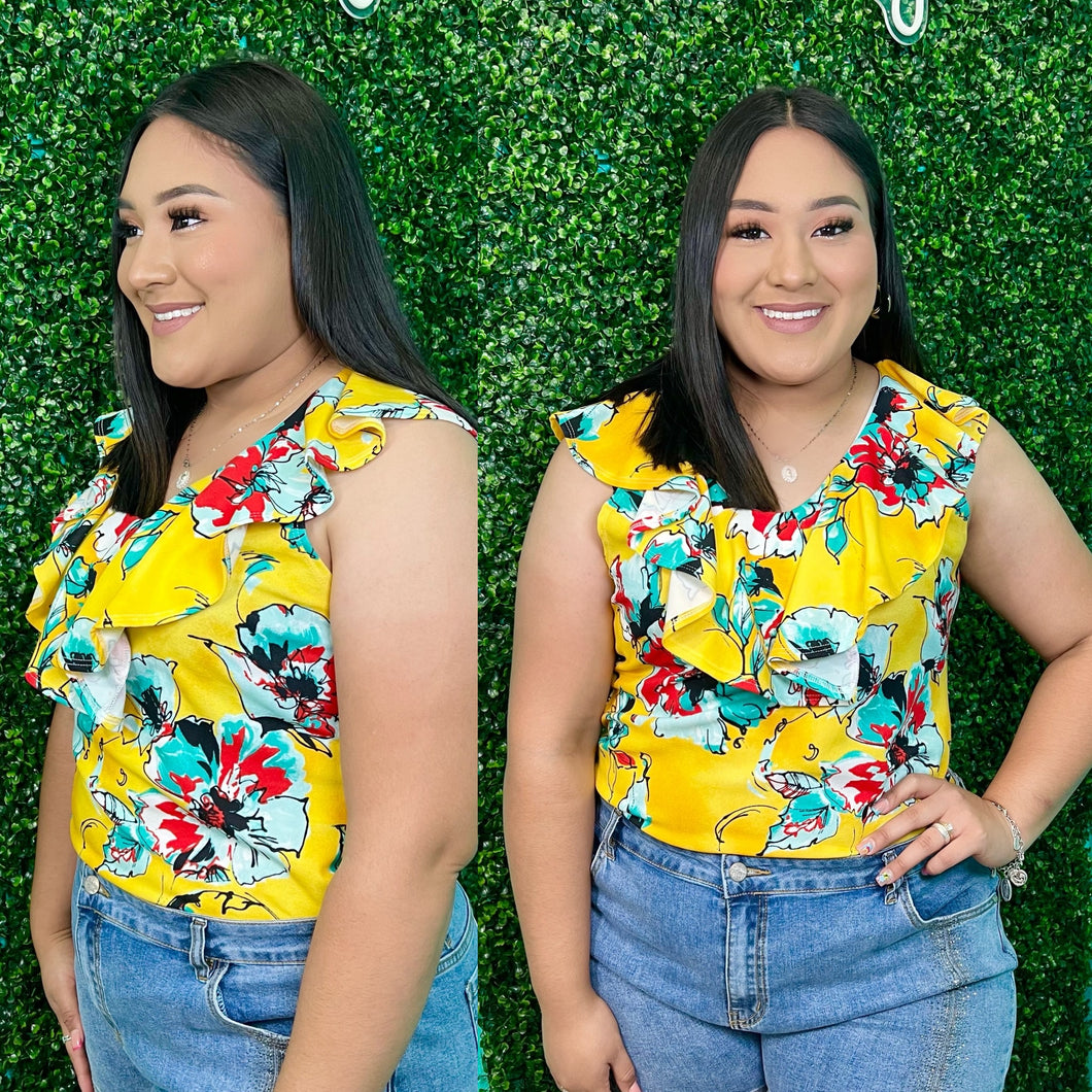 Mustard Floral Sleeveless Bodysuit