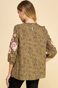 Brown Leopard Embroidered Top