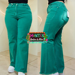 Green High Waist Acid Wash Pants