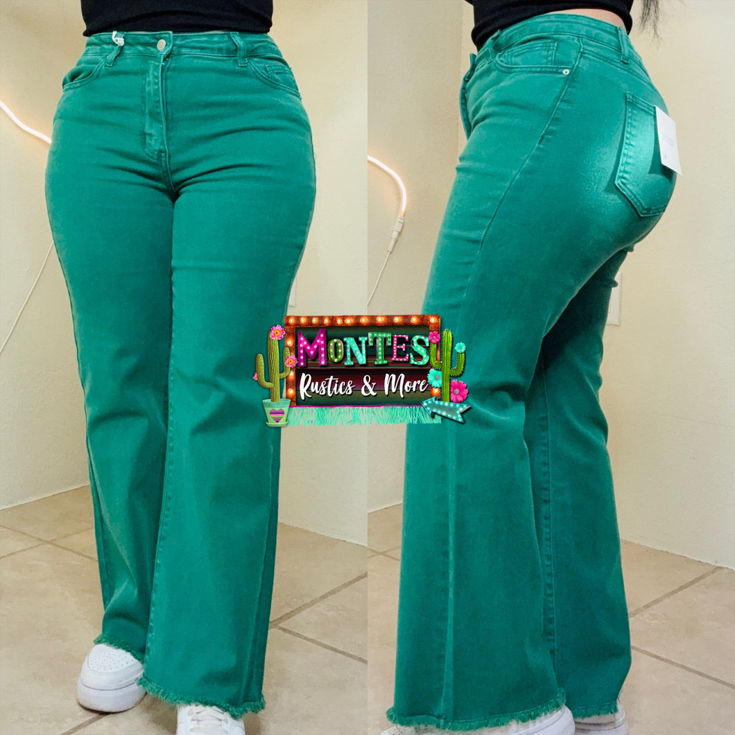 Green High Waist Acid Wash Pants