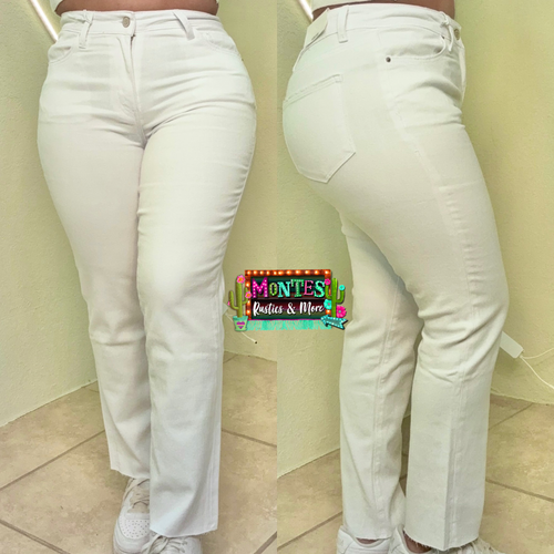 White High Waist Acid Wash Cropped Pants