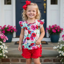 Load image into Gallery viewer, Girls Red Floral Short Set