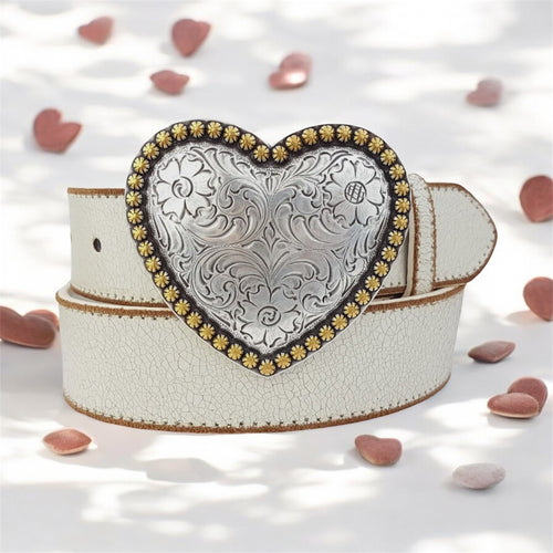 Heart Buckle Cream Belt