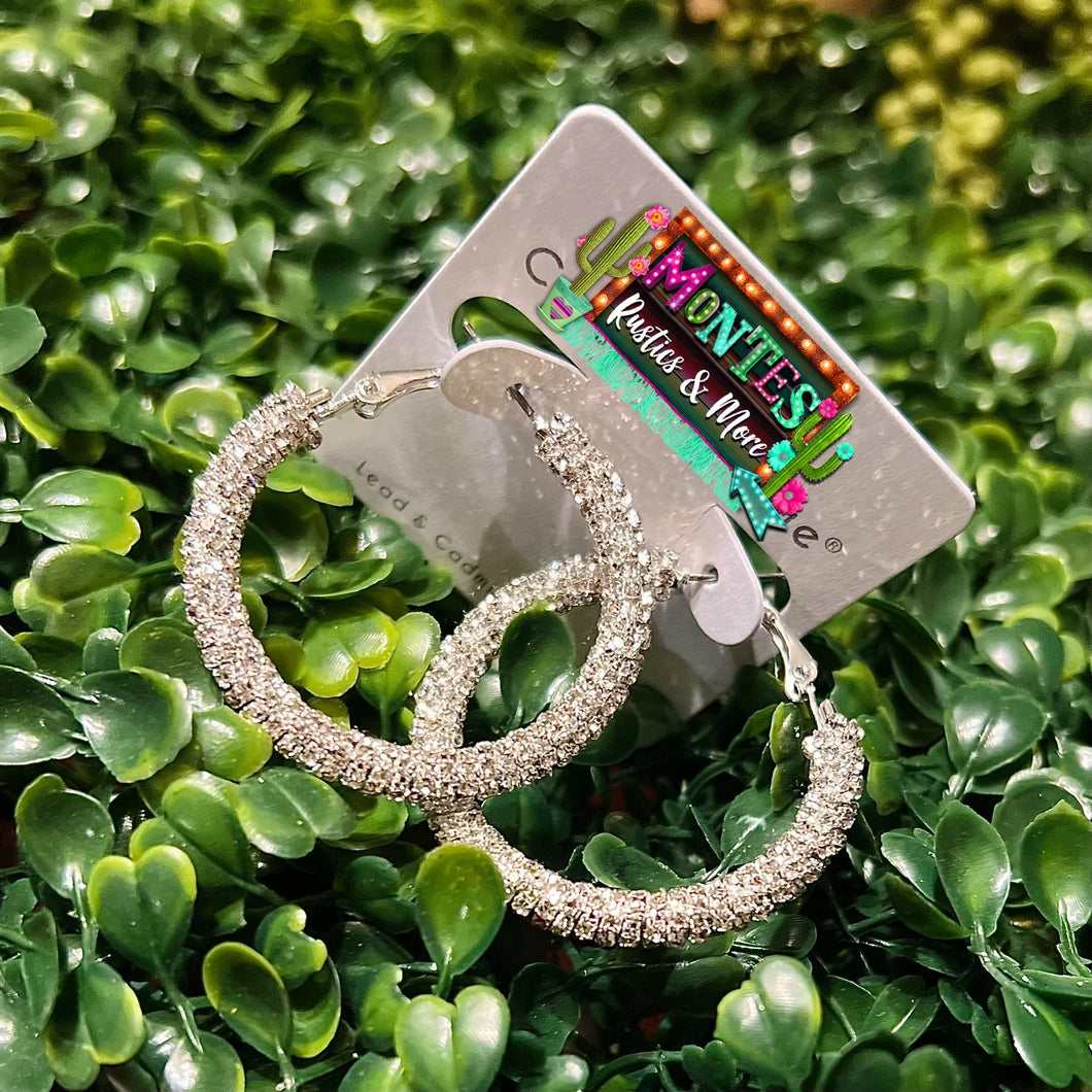 Silver Small Rhinestones Hoops