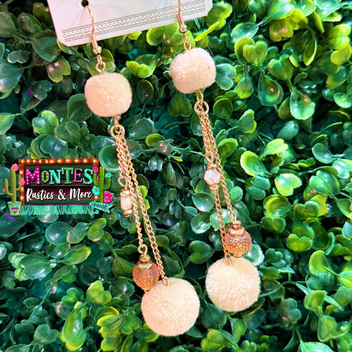 Double the Pom Earrings- Cream