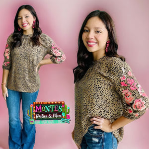 Brown Leopard Embroidered Top