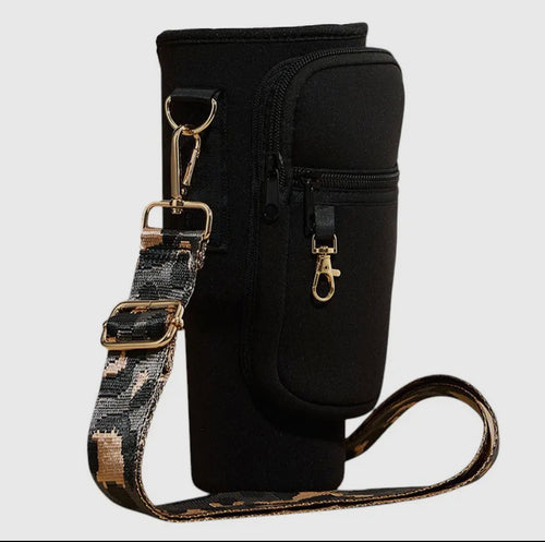 Black Tumbler Holder + Crossbody Strap