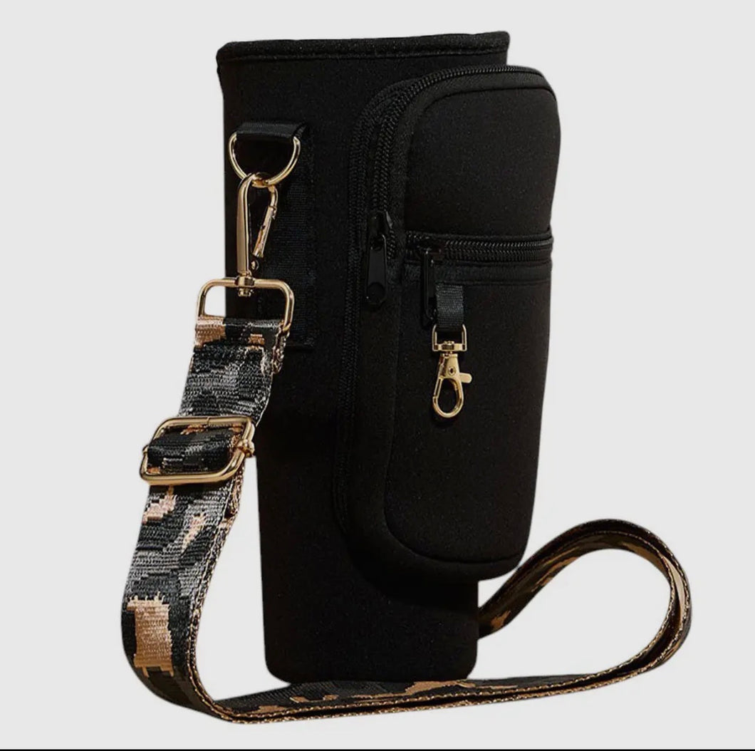 Black Tumbler Holder + Crossbody Strap