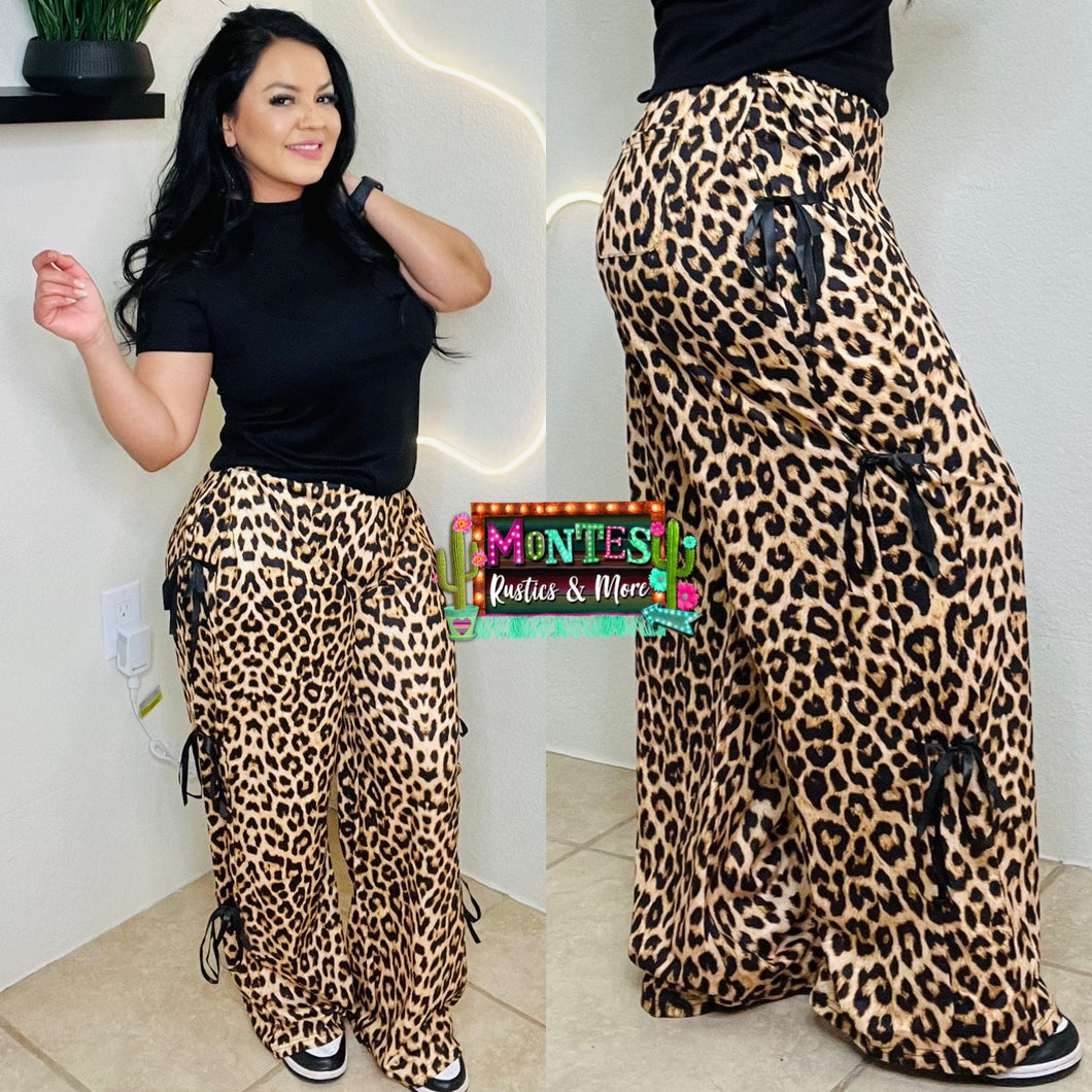 Leopard Side Bow Tie Pants