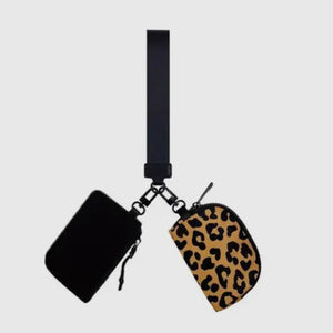 Black Leopard Dual Pouch Wristlet