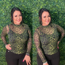Load image into Gallery viewer, Leopard Green Mesh Top