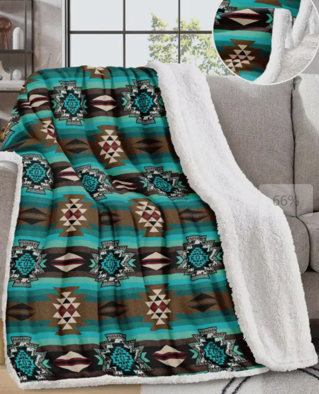 Turquoise Aztec Throw Blanket