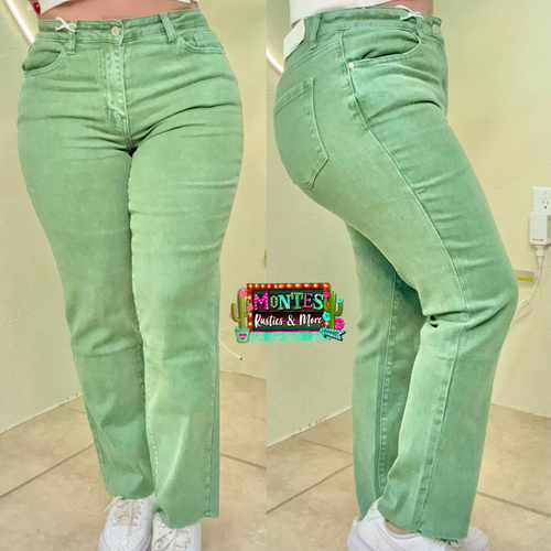 Olive High Waist Acid Wash Cropped Pants