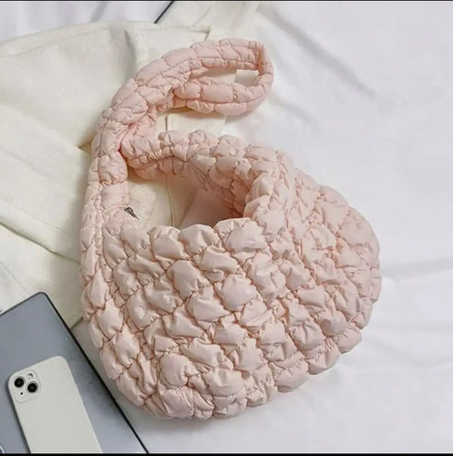 Light Pink Puffer Tote/ Shoulder Bag
