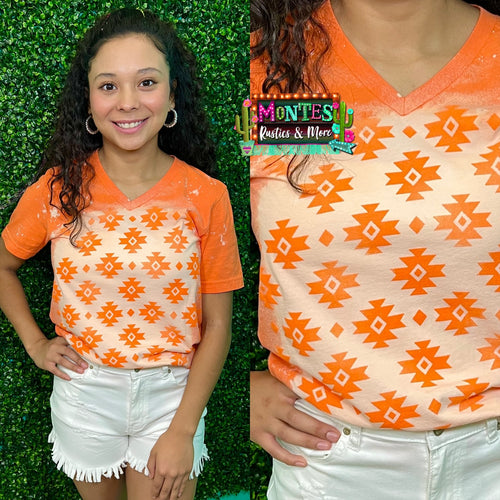 Orange V-Neck Aztec