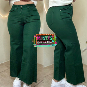 Dk Green High Rise Cropped Pants
