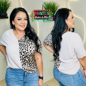 Leopard Colorblock Top