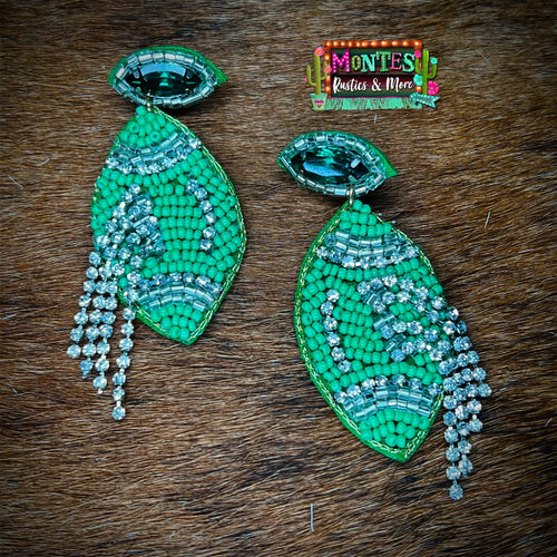 Green Football Earrings