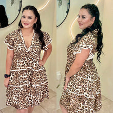 Load image into Gallery viewer, Leopard Ruffle Sleeve Dress