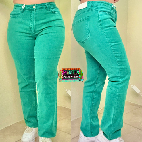 Green High Waist Acid Wash Cropped Pants