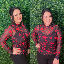 Load image into Gallery viewer, Stars Black/Red Mesh Top