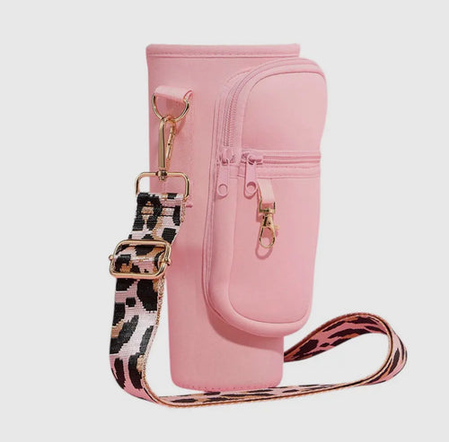 Pink Tumbler Holder + Crossbody Strap