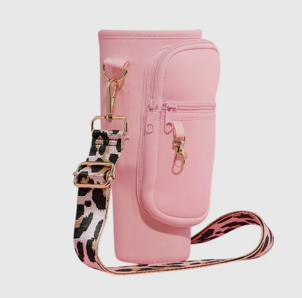 Pink Tumbler Holder + Crossbody Strap