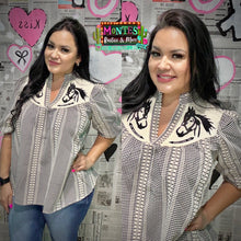 Load image into Gallery viewer, Black Embroidered Gingahm Top