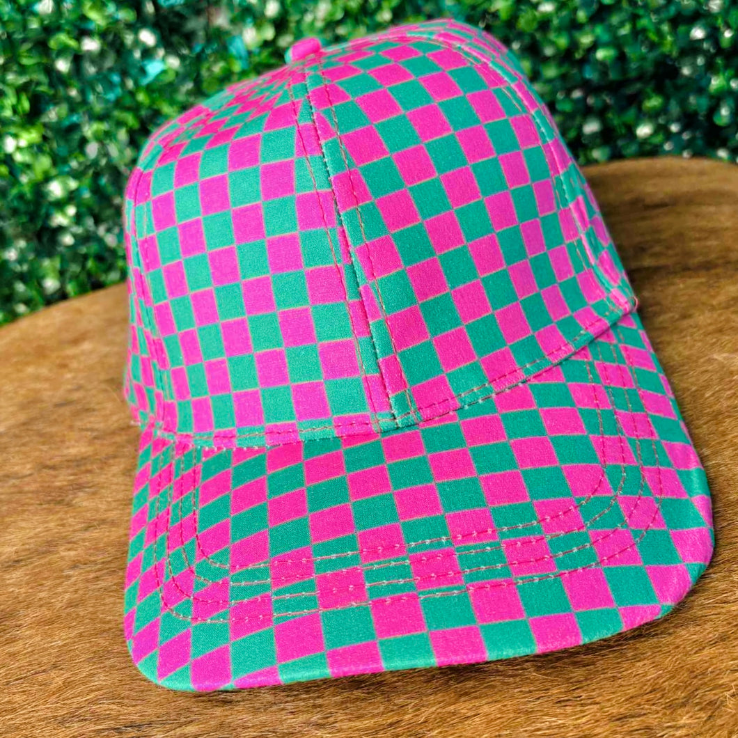 Pink and Green Checkered Hat
