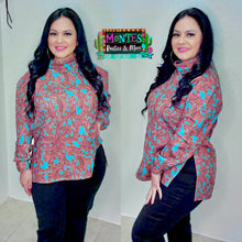 Load image into Gallery viewer, Turquoise Tooled Mock Neck Sweatshirt