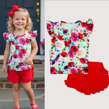Load image into Gallery viewer, Girls Red Floral Short Set