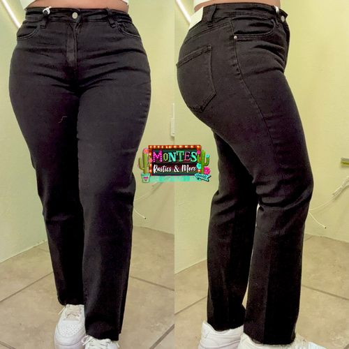 Black High Waist Acid Wash Cropped Pants