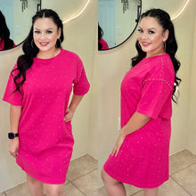 Load image into Gallery viewer, Pink Studded Tshirt Dress