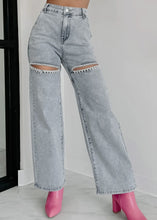 Load image into Gallery viewer, Rhinestone Cutout Wide Leg Jeans