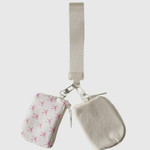 White Bow Dual Pouch Wristlet