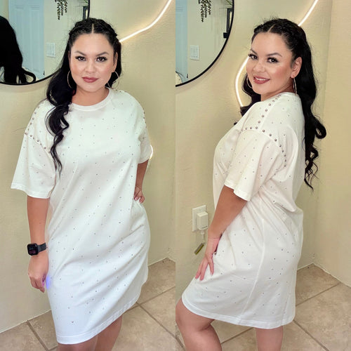 White Studded Tshirt Dress