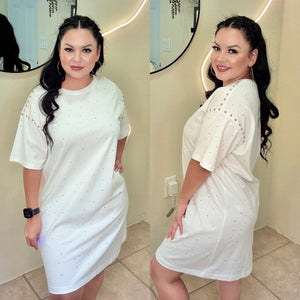 White Studded Tshirt Dress