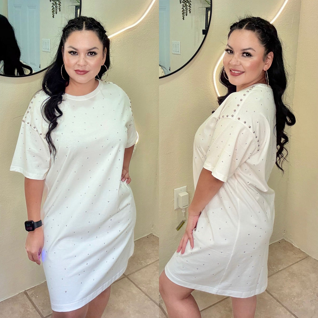 White Studded Tshirt Dress