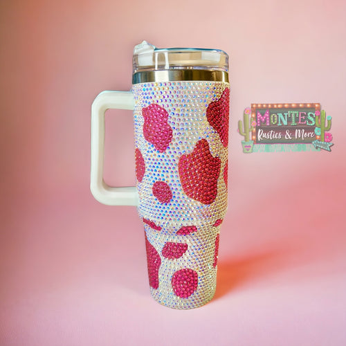 Pink Cow Rhinestone Tumbler