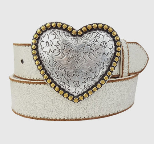 Heart Buckle Cream Belt