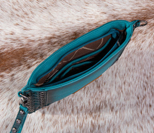 Turquoise Wrangler Rivets Studded Wristlet/Crossbody