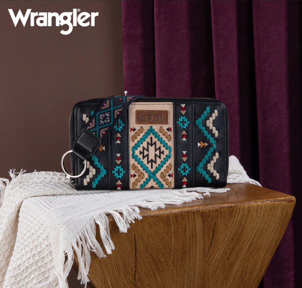 Wrangler Black Southwestern Embroidered Wallet