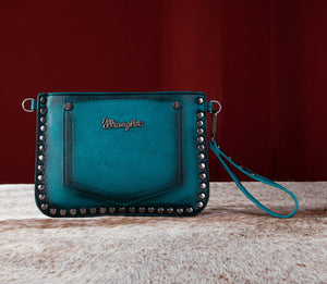 Turquoise Wrangler Rivets Studded Wristlet/Crossbody