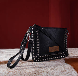 Black Wrangler Rivets Studded Wristlet/Crossbody