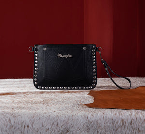 Black Wrangler Rivets Studded Wristlet/Crossbody