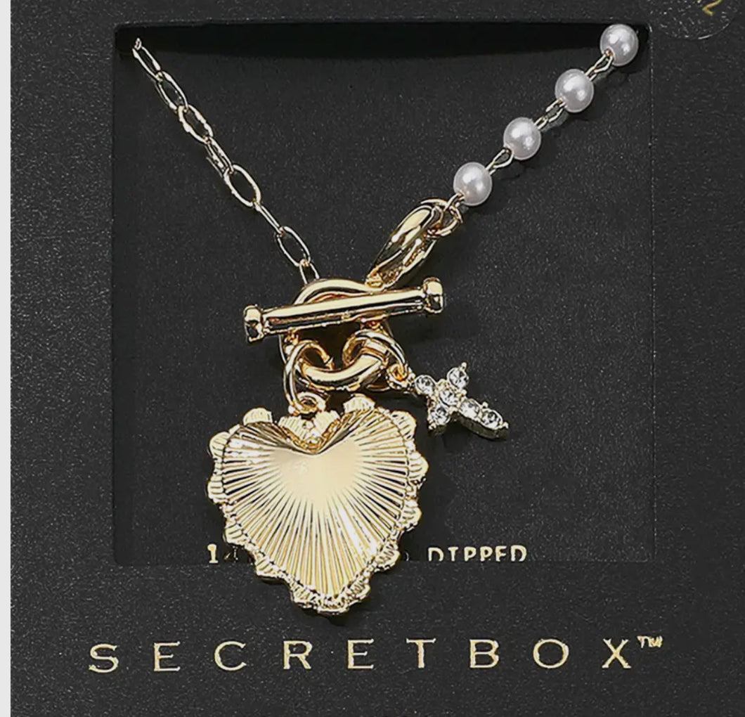 Secret Box Heart Cross Charm Necklace