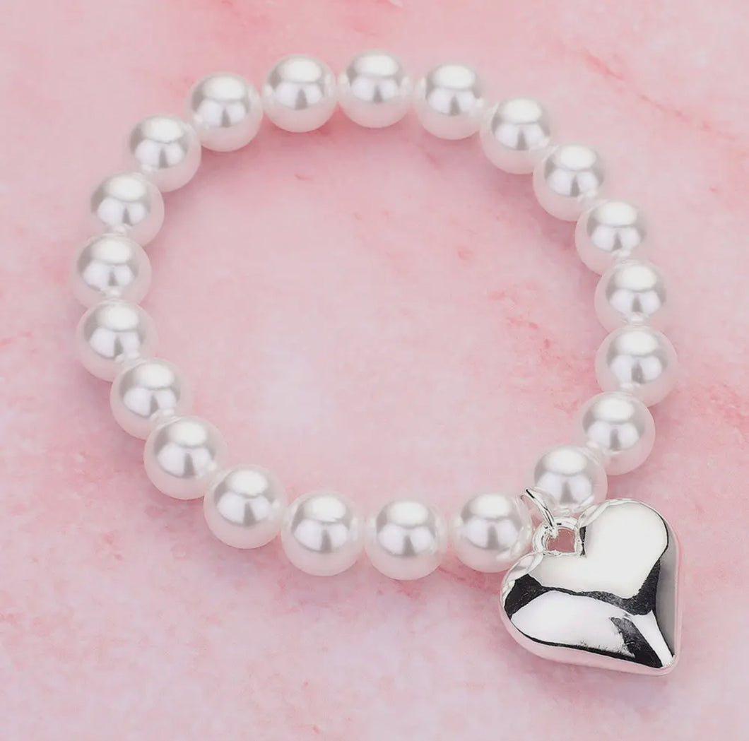 Silver Heart Pearl Bracelet