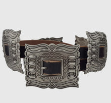 Load image into Gallery viewer, Black silver Rectangular Comcho Belt